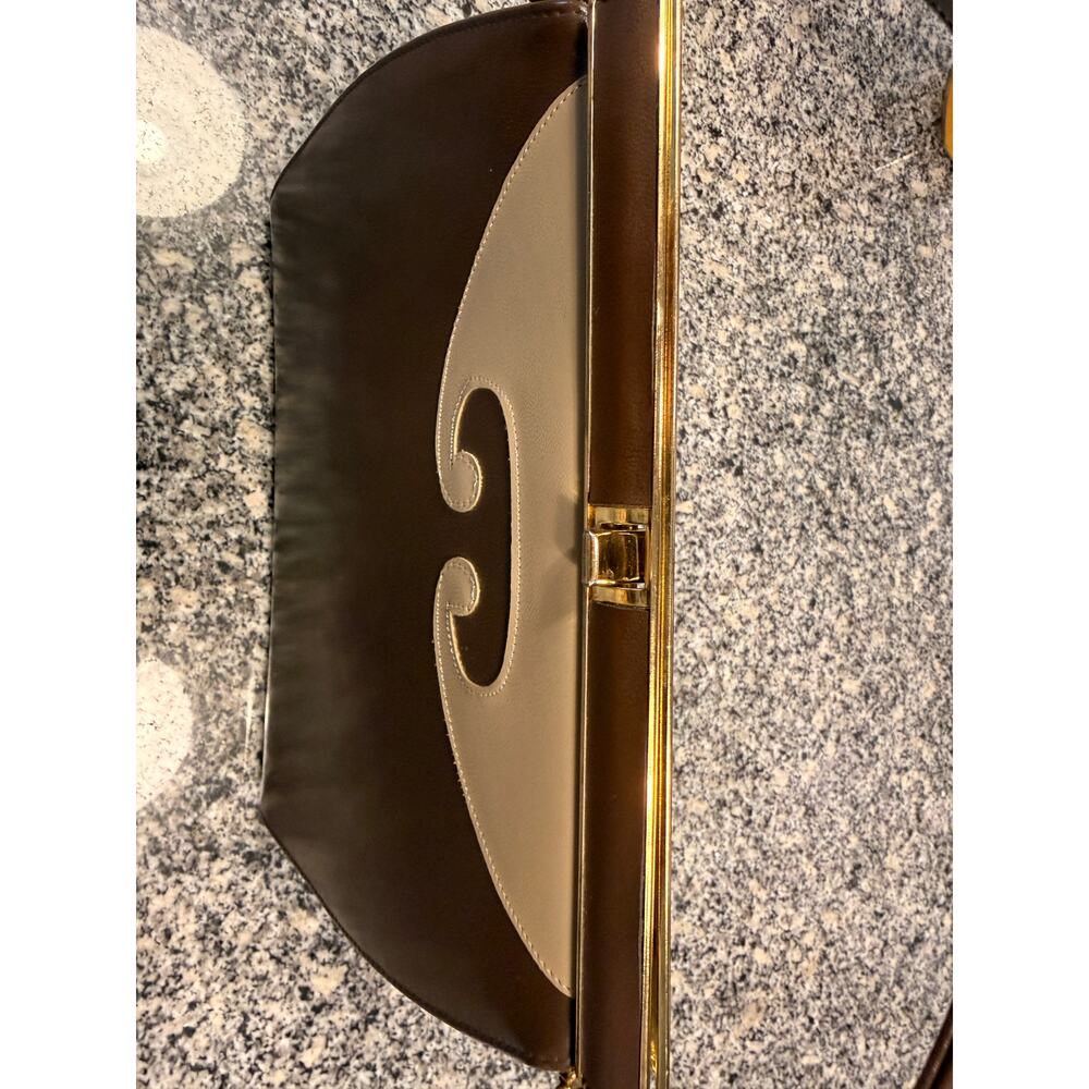 Vintage 1950s Brown & Cream Structured Top Handle Handbag - Picture 10 of 13